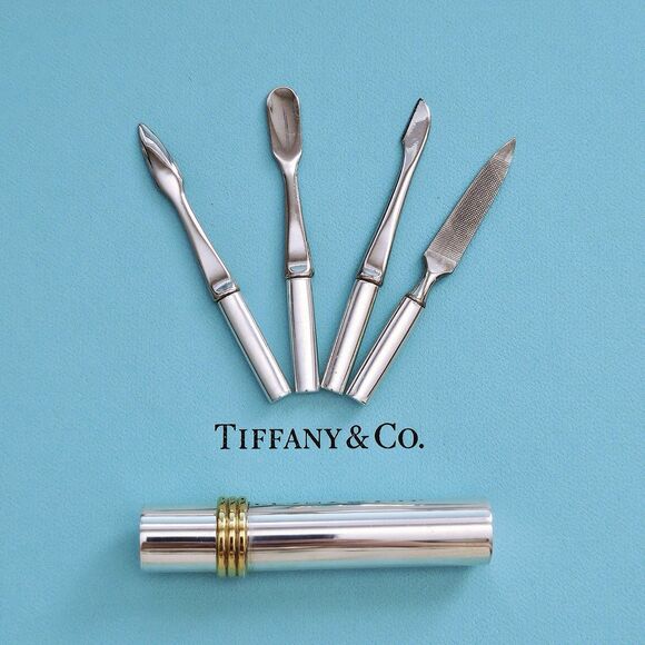 RARE Vintage Tiffany & Co. Manicure Sterling Silver Gold Tone Nail Care Set - Picture 1 of 8